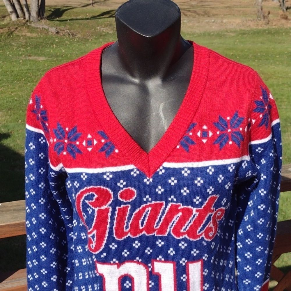 NFL Team Apparel New York Giants V Neck Long Sleeve Sweater Size Small - Picture 3 of 9